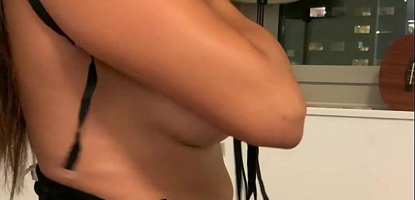  Trying bra in front of the window, flashing my tits to voyeur neighbors in Mexico City